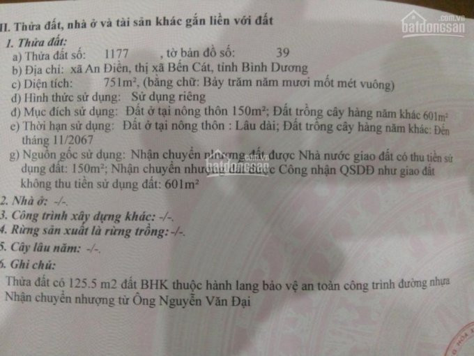 Chính Chủ Bán Nhanh đất Xã An điền, Bến Cát, Bình Dương 25m Nở Hậu 26 X 29m = 754m2, Thổ 150m2 5