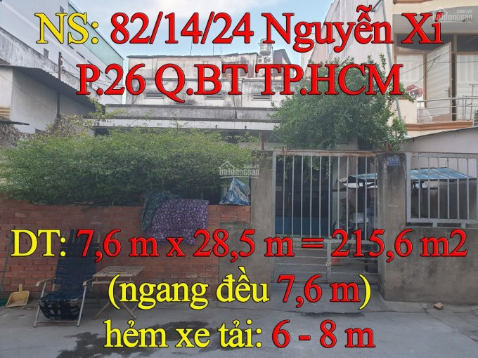 Chính Chủ Bán Nhanh Nhà 216m2 (7,6x29m), Hẻm 6m (82 Nguyễn Xí, P26, Quận Bình Thạnh Tphcm; Sát Bến Xe Miền đông) 7