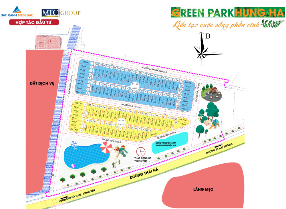 Sơ đồ quy hoạch tổng thể dự án Green Park Hưng Hà tại thái Bình