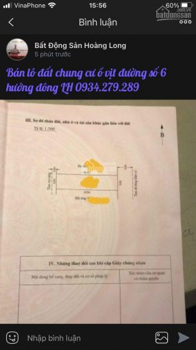 cần Bán 1 Lô Duy Nhất Hướng đông  Chung Cư ổ Vịt, Thuộc Xã Tân Tiến, An Dương,hp S= 100m2 1