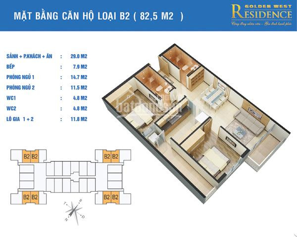 Chính Chủ Bán Chung Cư Golden West Lê Văn Thiêm, Dt 82,5m2, 2pn, Ban Công đông Nam, Chỉ 2,4 Tỷ 3