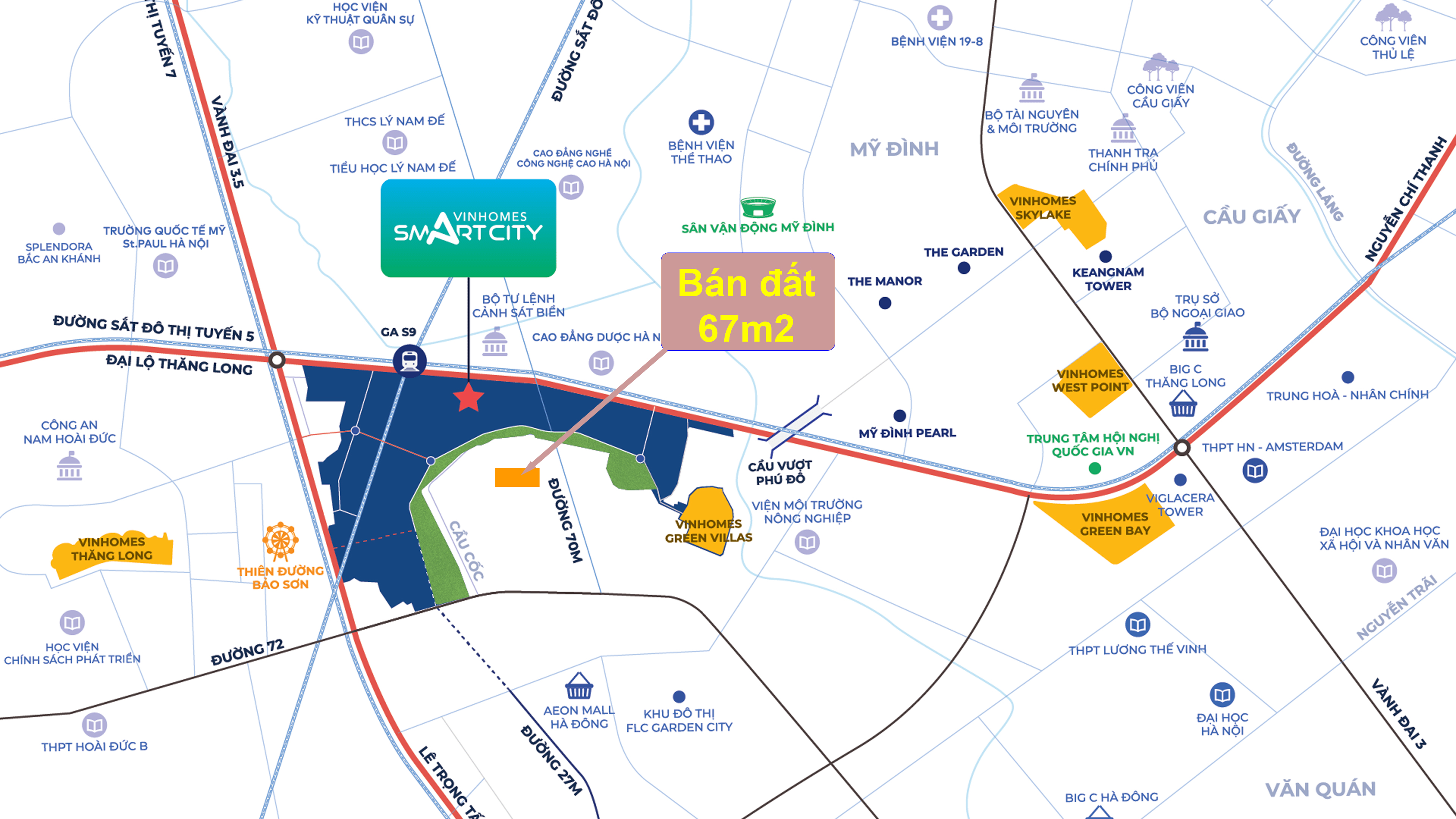 Bán đất Tây Mỗ 67m2, đường 3 ô tránh nhau, view hồ tuyệt đẹp, ngay cổng vào Vinhomes Smart City 82tr/m2