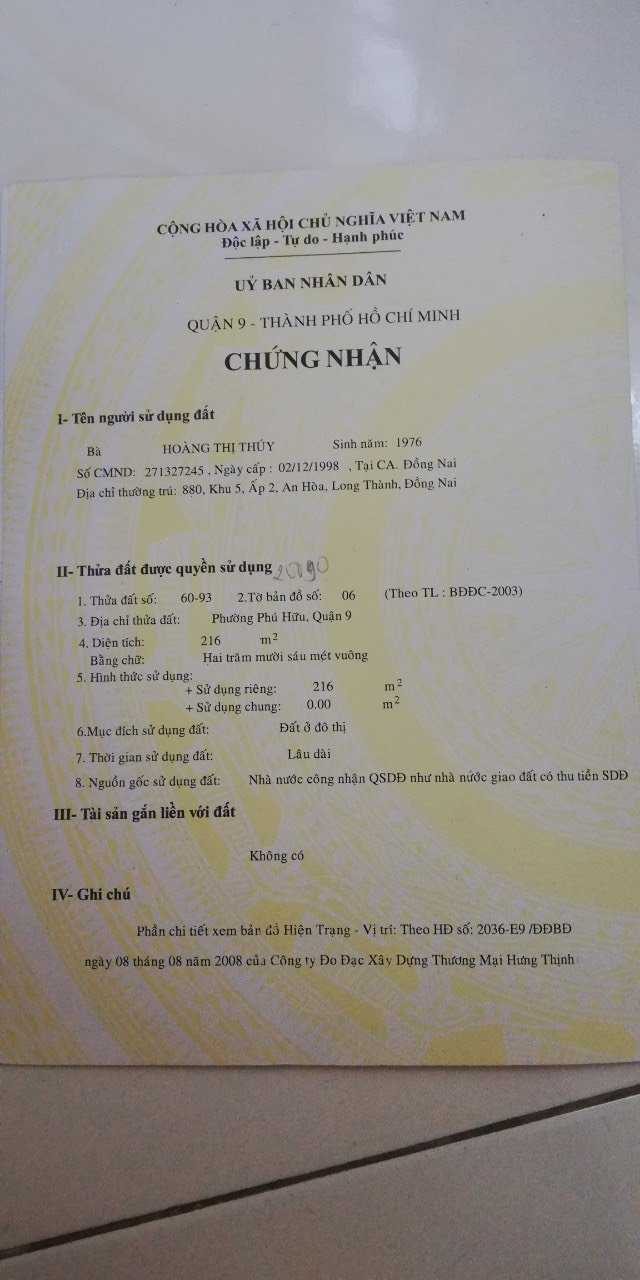 Cần bán Đất đường Liên Phường, Phường Phú Hữu, Diện tích 216m², Giá Thương lượng - LH: 0902417534 1