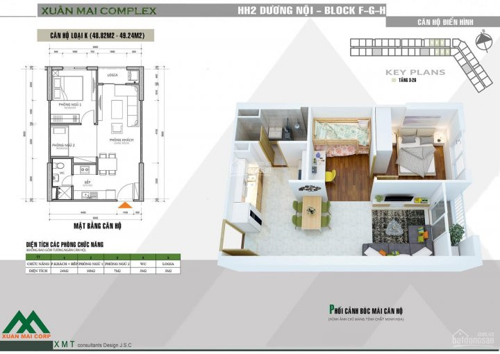 Chính Chủ Bán Nhanh Căn Hộ 2pn, S = 48m2 Giá 960tr, Bao Phí, Full đồ Dự án Hh2 Xuân Mai Complex Dương Nội 1