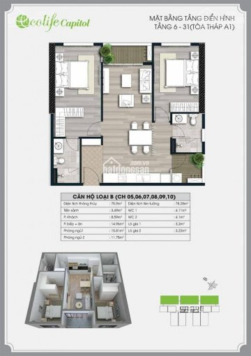 Chính Chủ Bán Nhanh Cắt Lỗ Căn Hộ A1 - 1810 (75m2) Tại Ecolife Capitol (58 Tố Hữu) Giá Chỉ 21 Tỷ, 0869261011 3