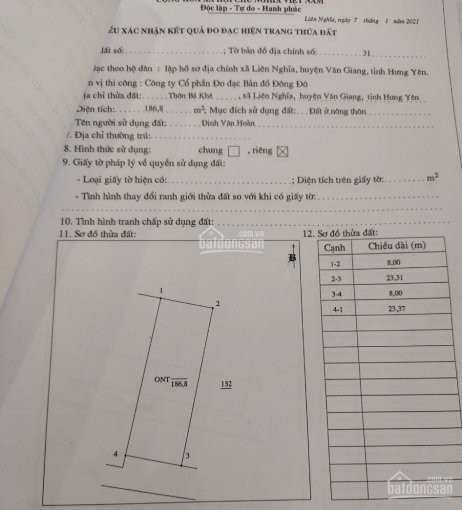 Gia đình Cần Bán 189m2 Thổ Cư Tại Bá Khê, Liên Nghĩa, Văn Giang, Hưng Yên 1