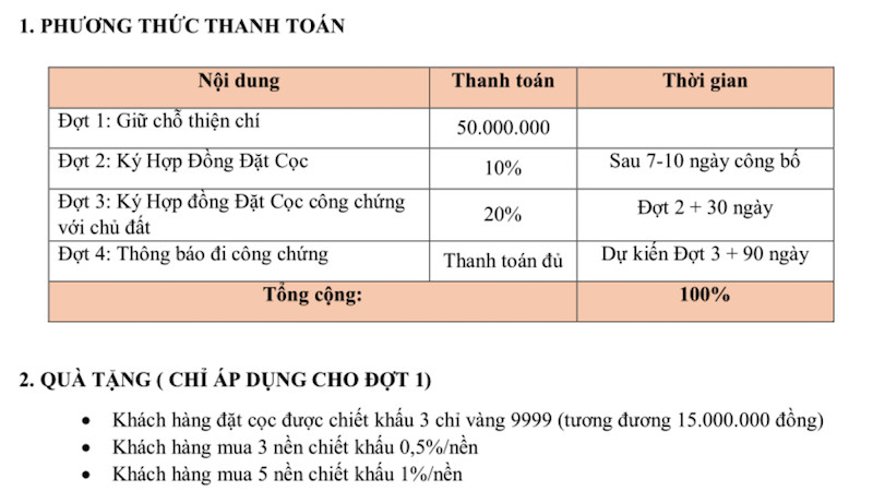 Phương thức thanh toán tại dự án Saigon West Garden