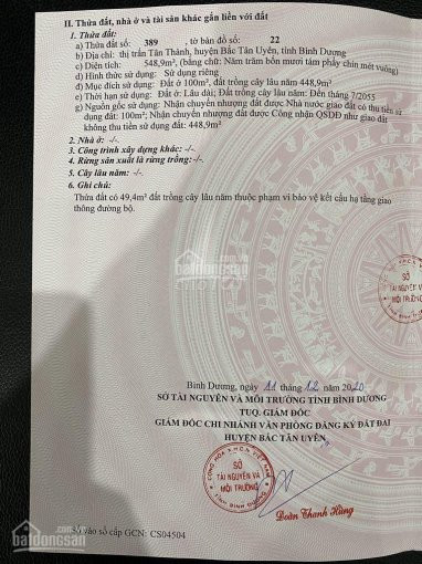Chính Chủ Bán Nhanh 550m2 đất Măt Tiền đường Nhựa Tân Thành 43 -bắc Tân Uyên Có Sẵn 100m2 Thổ Cư,giá 2ty2 Ngang 10m 2