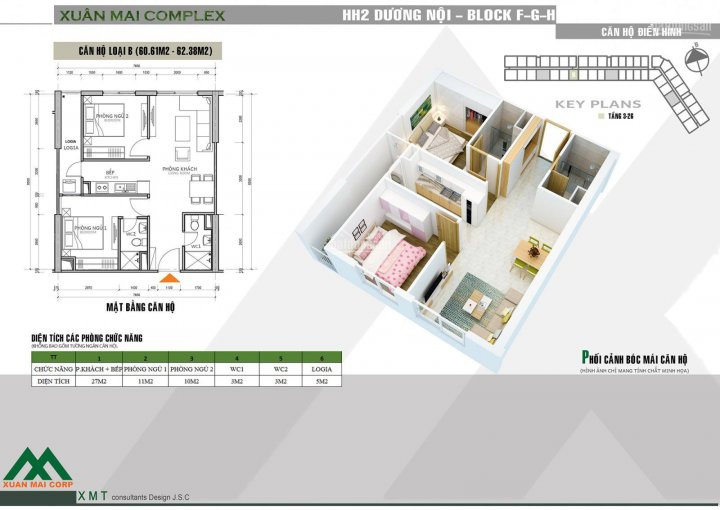 Chính Chủ Bán Nhanh Căn Hộ 2pn, S = 62m2, Giá 123 Tỷ Bao Phí, Có đồ Dự án Hh2 Xuân Mai Complex Dương Nội 1