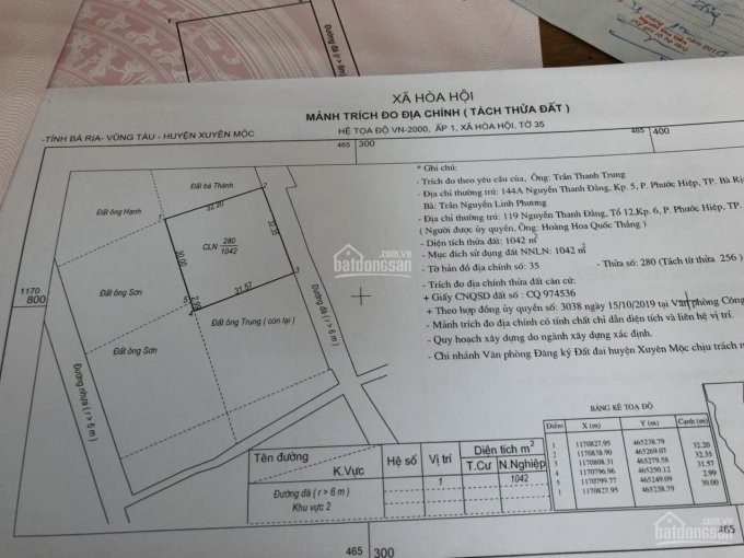 Chính Chủ Cần Bán 1010m2 đất Có 100m2 Thổ Cư, Mt Nhựa Xã Hòa Hội H Xuyên Mộc, Brvt 6