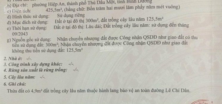 Chính Chủ Bán Nhanh Lô đất Mặt Tiền đường Lê Chí Dân, Thủ Dầu Một, Dt: 425,5, Thổ Cư 300m, Giá 12 Tỷ 3