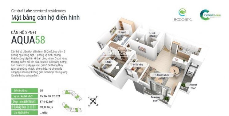 Chính Chủ Cần Bán Căn Aquabay Sky 58m 2pn Ban Công đông Nam View Hồ Và Biệt Thự Giá 1,450 Bao Phí 1