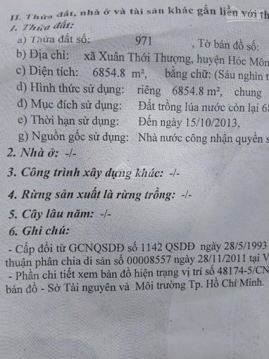 Chính Chủ Cần Bán Lô đất 68548m2 đất Lúa Mặt Tiền đường Nhựa Xuân Thới Thượng, Hóc Môn, Giá 5,5 Triệu/m2 1