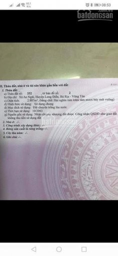 Chính Chủ Cần Bán Mặt Tiền Tỉnh Lộ 44a An Ngãi Long điền Dt: 2887m2 Mặt Tiền Nhựa 44m Giá 4 Tỷ 1