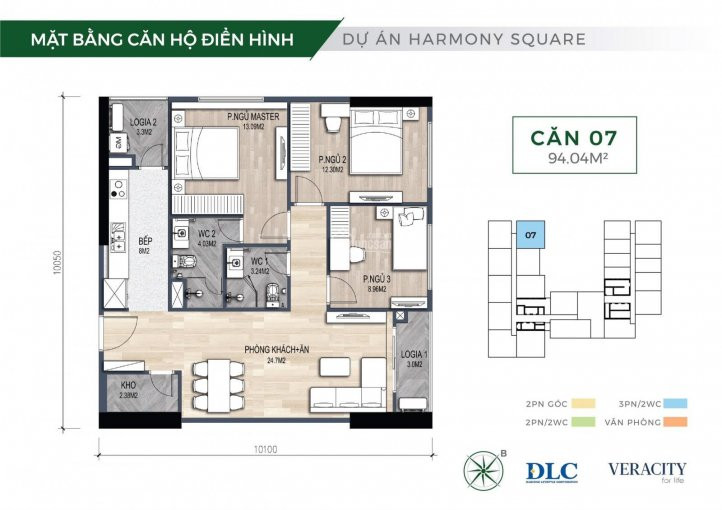 Duy Nhất Căn Số 07 (3 Phòng Ngủ) 91m2 Ban Công View Nội Khu Giá Chỉ 3,25 Tỷ 1