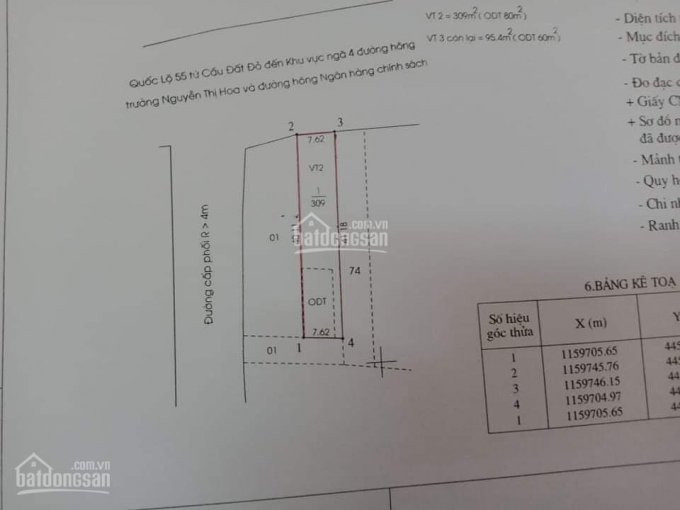 Lô Mặt Tiền Quốc Lộ 55, Tt Thị Trấn đất đỏ, 2 Mặt Tiền Ngang 18m Nở Hậu 19m Dài 48m Có 220m2 Tc 4