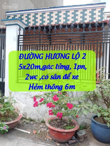 Nhà 5x20m, đường Hương Lộ 2 Hẻm Rộng 6m 1