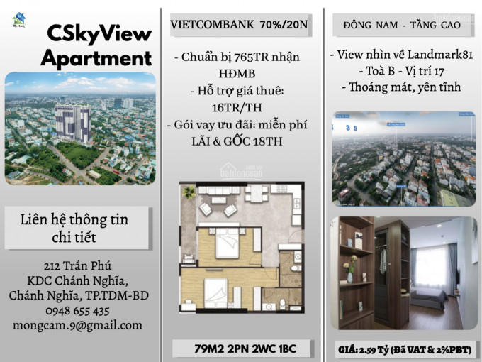 Thu Hồi Vốn Gấp 2pn 79m2 Tầng Cao đông Nam C Skyview Nhìn Về Sài Gòn, Chỉ Cần 765tr Nhận Hđmb 2