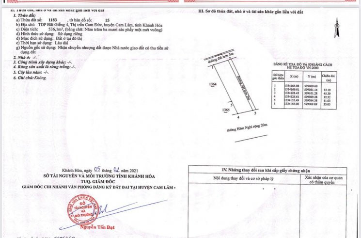 Chính Chủ Cần Bán Gấp 4 Lô đất đường Hàm Nghi, Cam đức Cam Lâm 6x30m Mặt Tiền Hàm Nghi Giá 34tỷ100% Thổ Cư 1