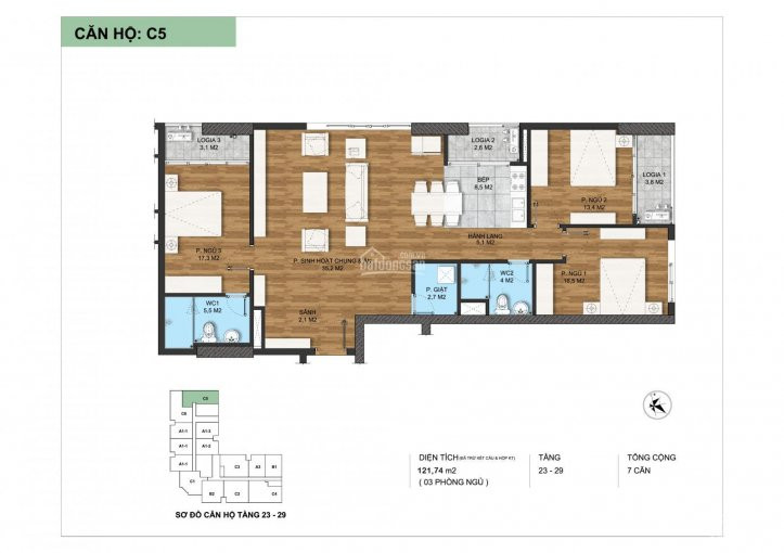 Suất Ngoại Giao Căn Góc 3 Phòng Ngủ - 121,74m2 Giá 41,5tr/m2 Bao Phí, Ban Công đông Nam Full Nt 2