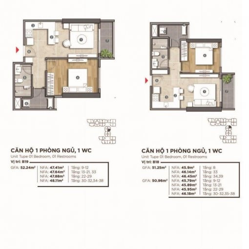 Căn Hộ Chung Cư The Emerald Golf View, 1pn, 52,24m2 2