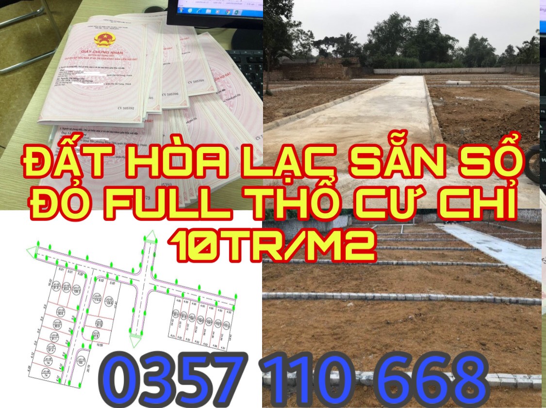 ĐẤT HÒA LẠC SẴN SỔ ĐỎ FULL THỔ CƯ CHỈ 10TR/M2