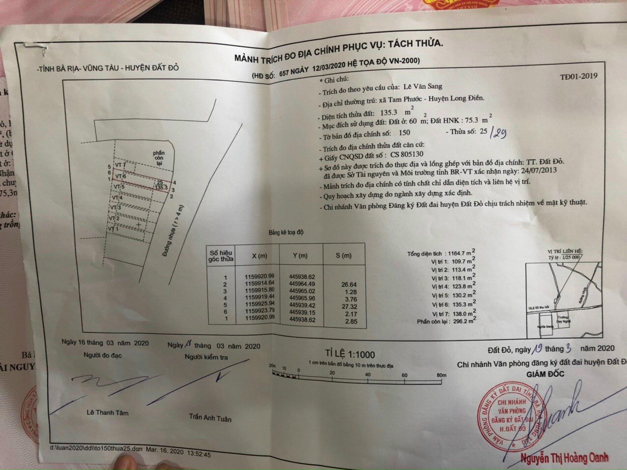 Cần bán Đất đường Long Mỹ, Thị trấn Đất Đỏ, Diện tích 130m², Giá 01 Tỷ - LH: 0328551316 3