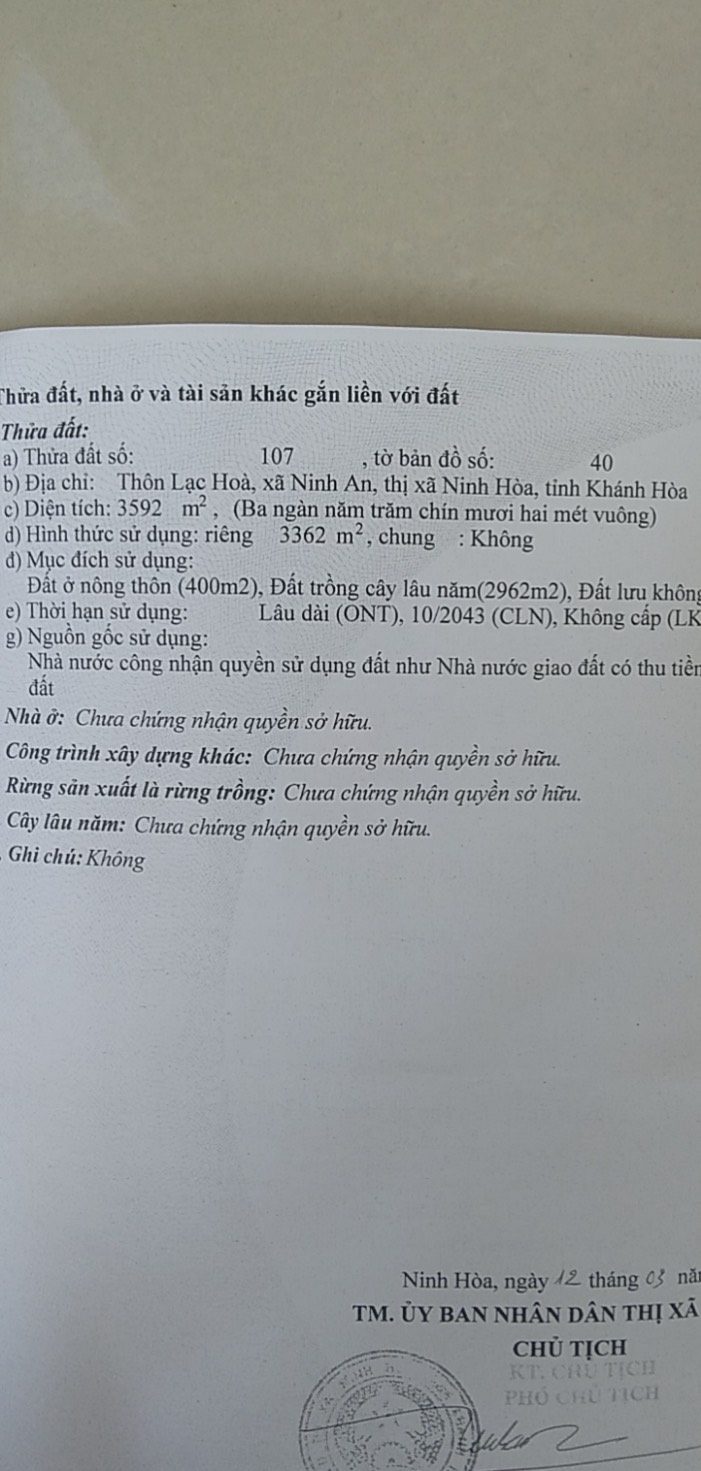 Cần bán Đất đường Minh Mạng, Xã Ninh An, Diện tích 12000m², Giá 04.2 Tỷ - LH: 0969025664 5