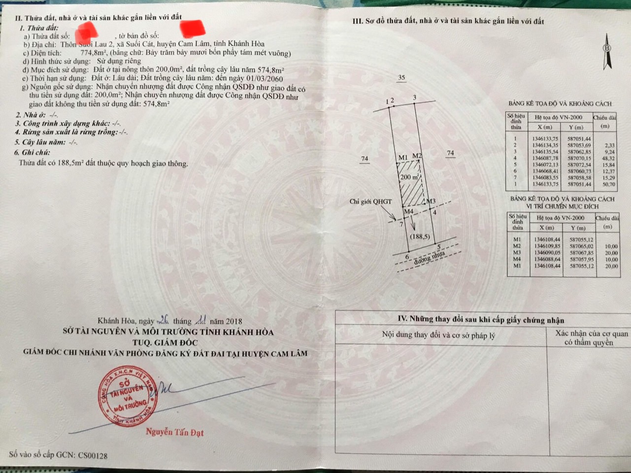 Cần bán Đất Xã Suối Cát, Cam Lâm, Diện tích 774.8m², Giá Thương lượng - LH: 0912805828 7