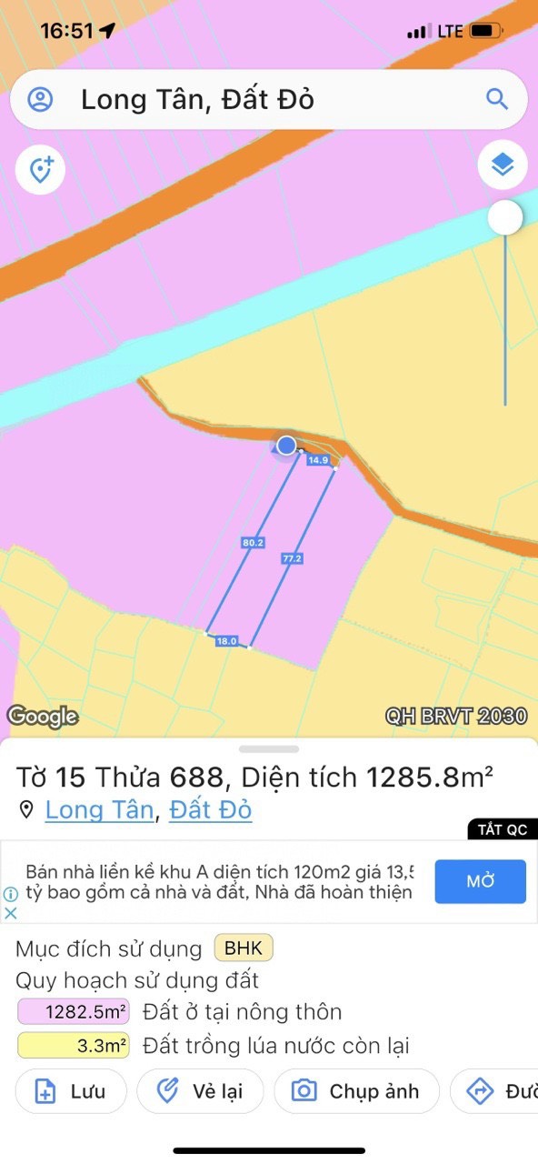 Bán lô đất 1285m2- 100tc Long Tân- Đất Đỏ -BRVT 4