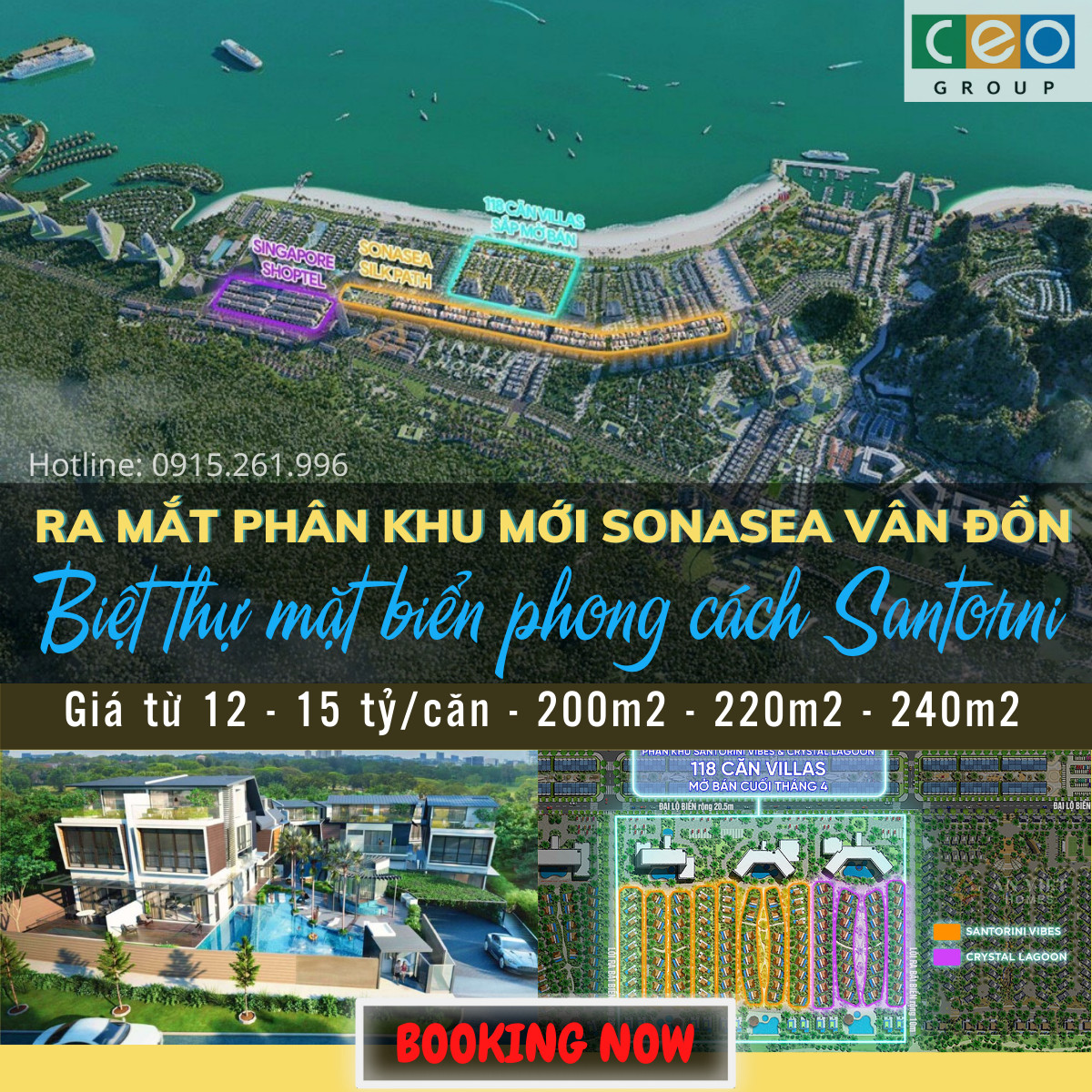 Cần bán Biệt thự dự án Sonasea Vân Đồn Harbor City, Diện tích 200m², Giá 12 Tỷ - LH: 0915261996