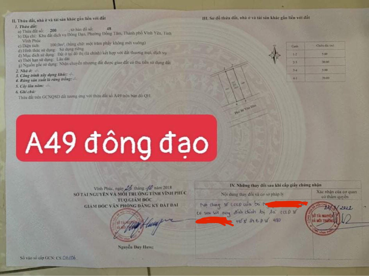 Cần tiến bán gấp 100m đất Đông Đạo , Đồng Tâm, Vĩnh Yên Lh 0855823833 3