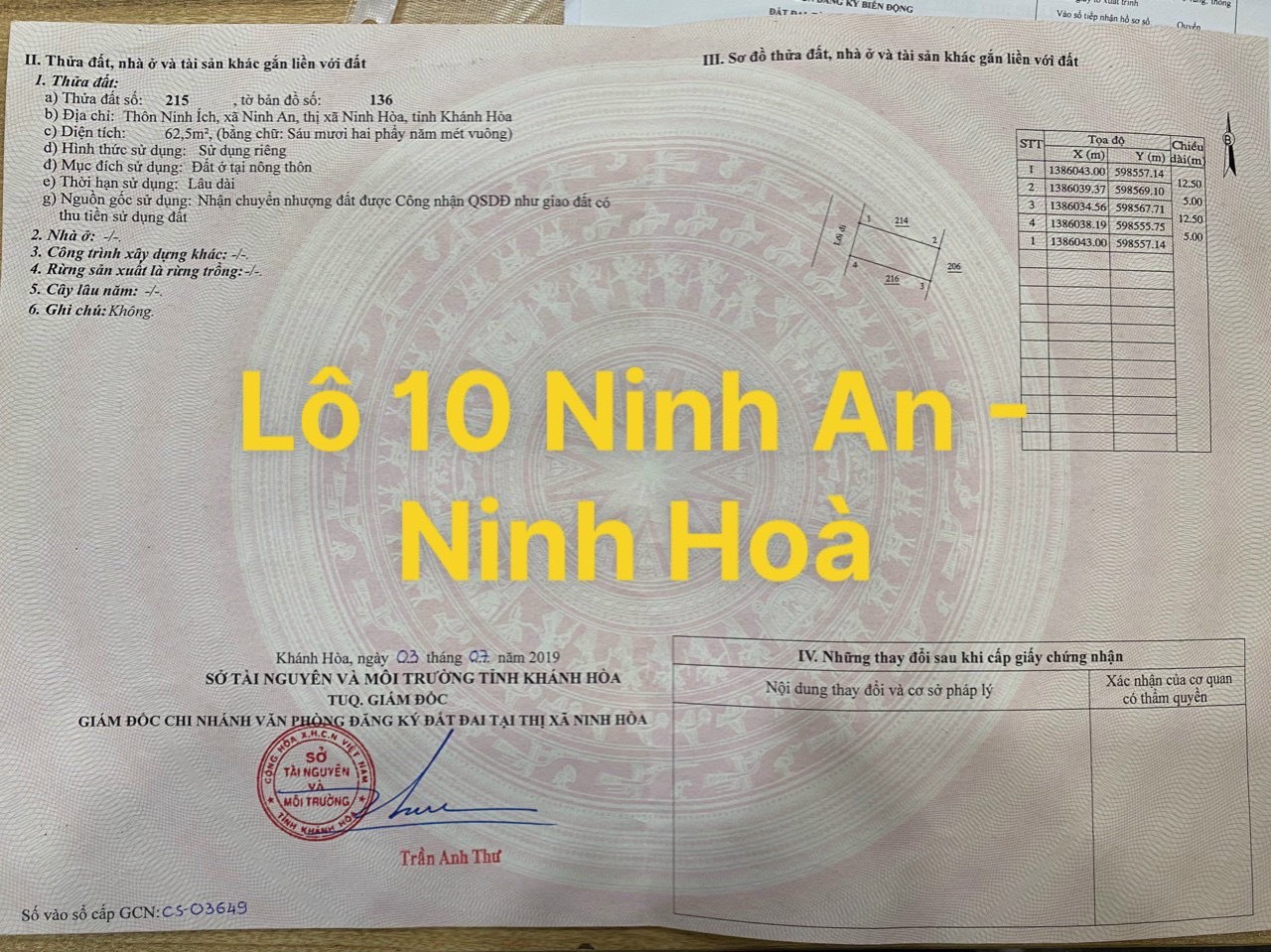 Cần bán Đất đường Quốc lộ 1A, Xã Ninh An, Diện tích 62.5m², Giá 400 Triệu - LH: 0975778278 3