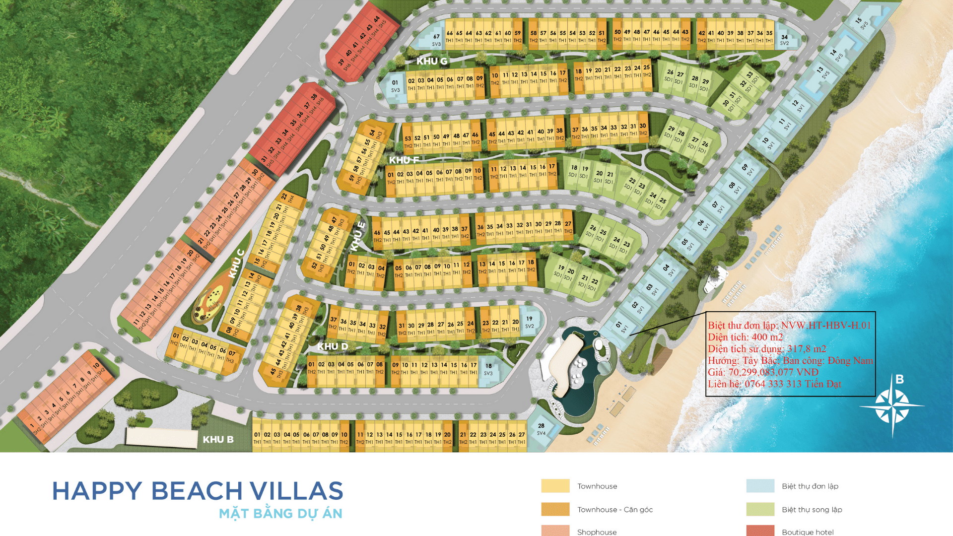 Cần bán Biệt thự dự án Happy Beach Villas Novaworld Hồ Tràm, Diện tích 400m², Giá 70.299 Tỷ - LH: 0764333313