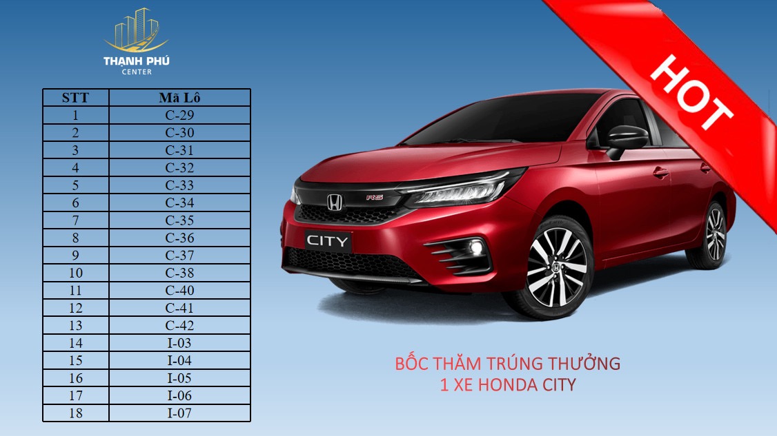 Cơ hội sở hữu xe honda city khi mua đất khu dân cư thạnh phú 5