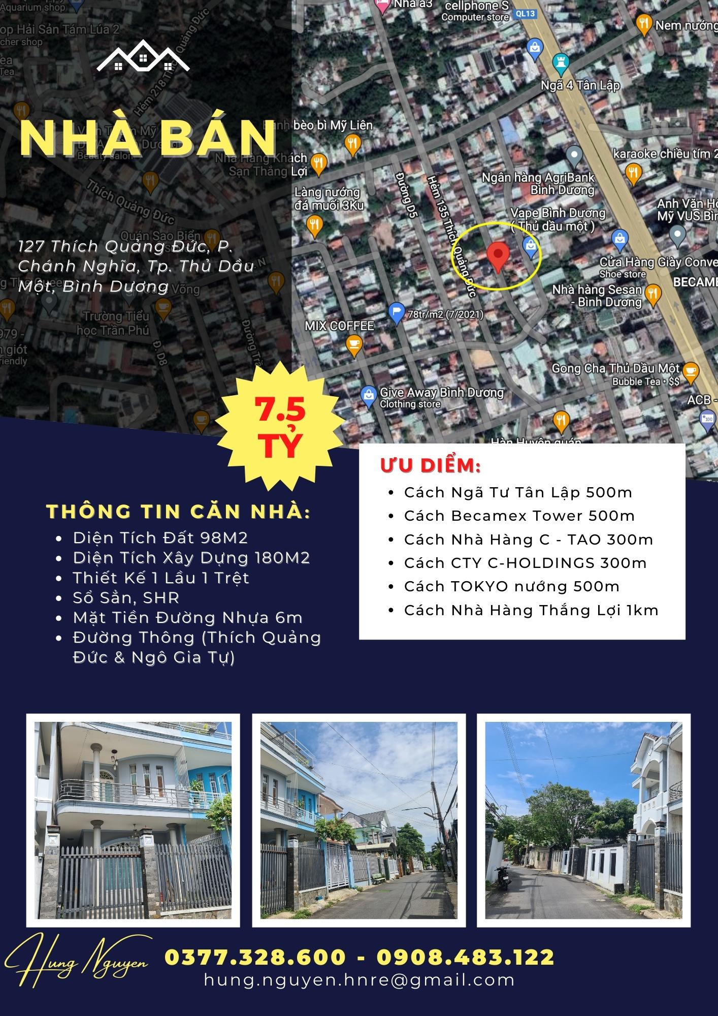 Cần bán Nhà ở, nhà cấp 4, nhà hẻm đường Thích Quảng Đức, Phường Chánh Nghĩa, Diện tích 98m², Giá 7.5 Tỷ