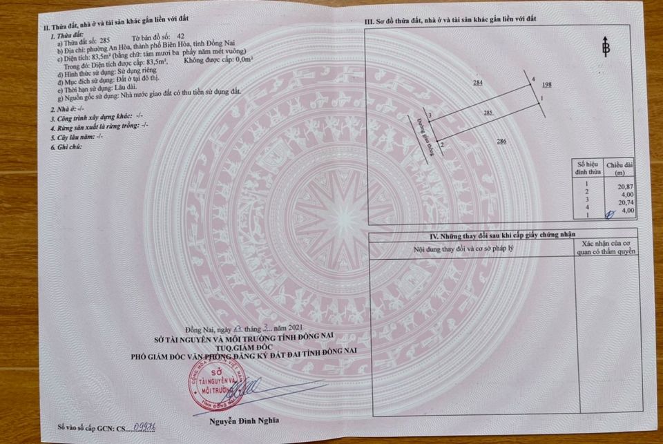 Ngân hàng VIB thanh lý đất giá rẻ tại TP Biên Hòa, sổ đỏ thổ cư (Có Hình sổ)