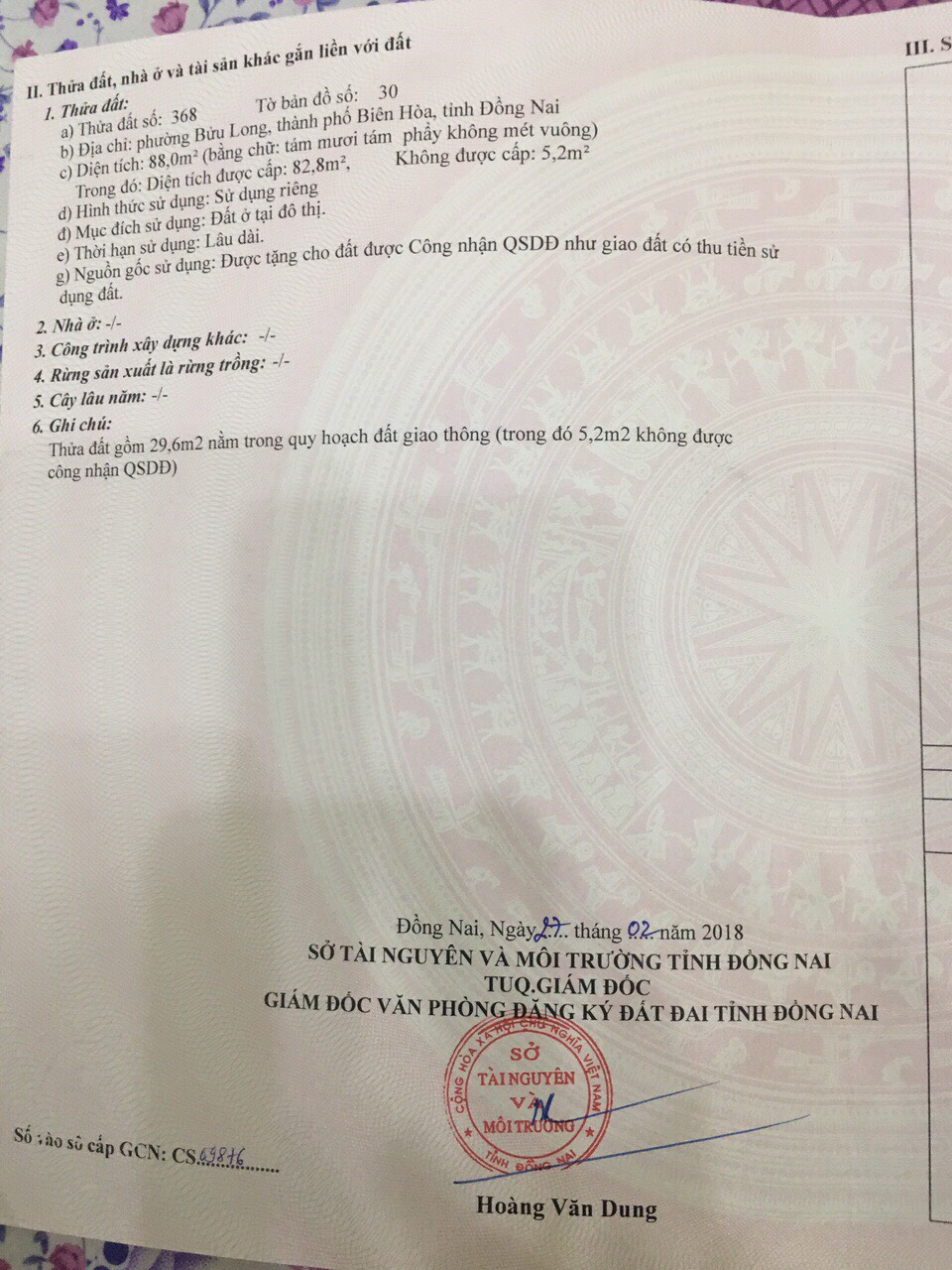 Ngân hàng VIB thanh lý đất giá rẻ tại TP Biên Hòa, sổ đỏ thổ cư (Có Hình sổ) 2