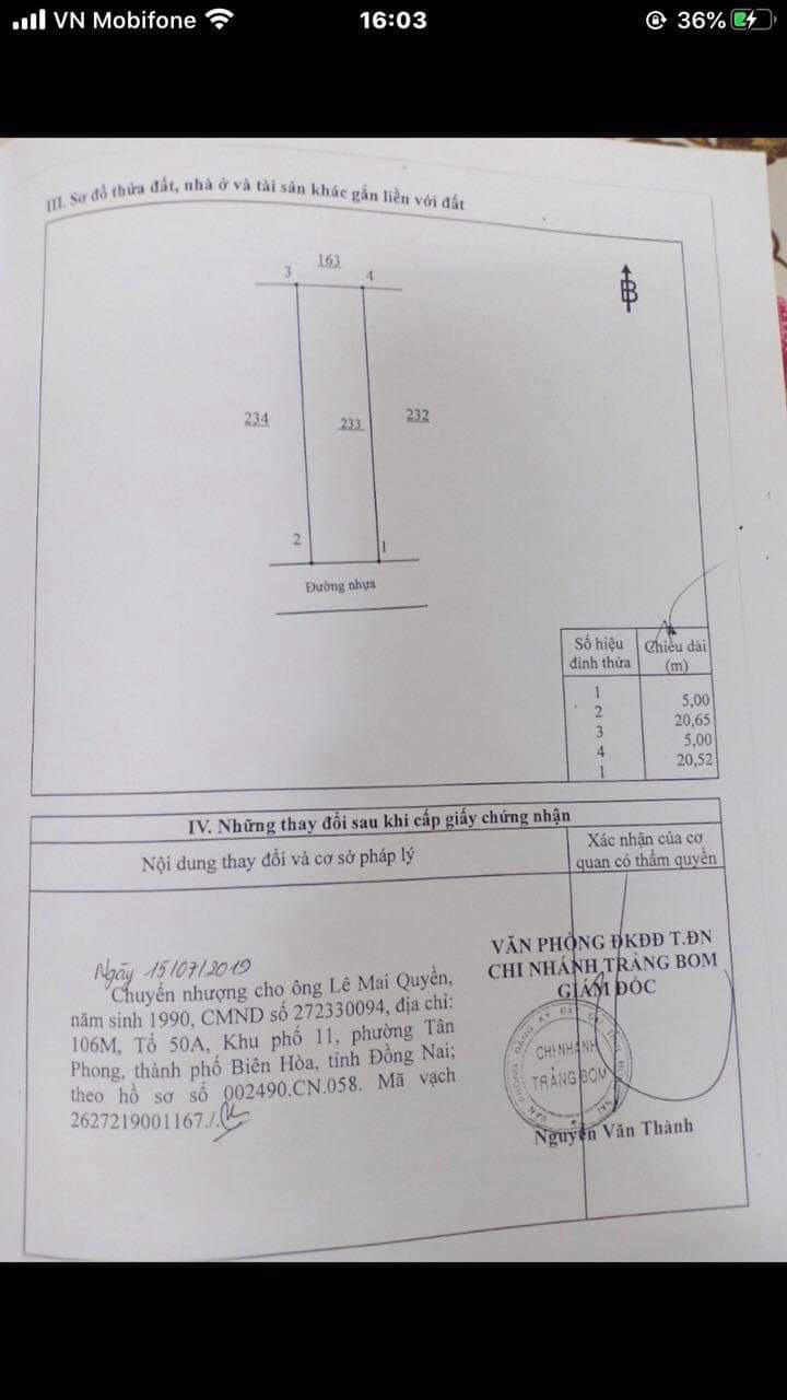 Chính chủ cần bán lô đất 100m2 Hố Nai Ngay CV 30/4 Gía 935tr - Sổ đỏ chính chủ 2