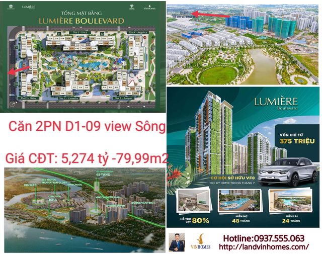 Mua Bán Căn Hộ Giá Tốt Vinhomes Grand Park 2PN The Lumiere Boulevard View Sông