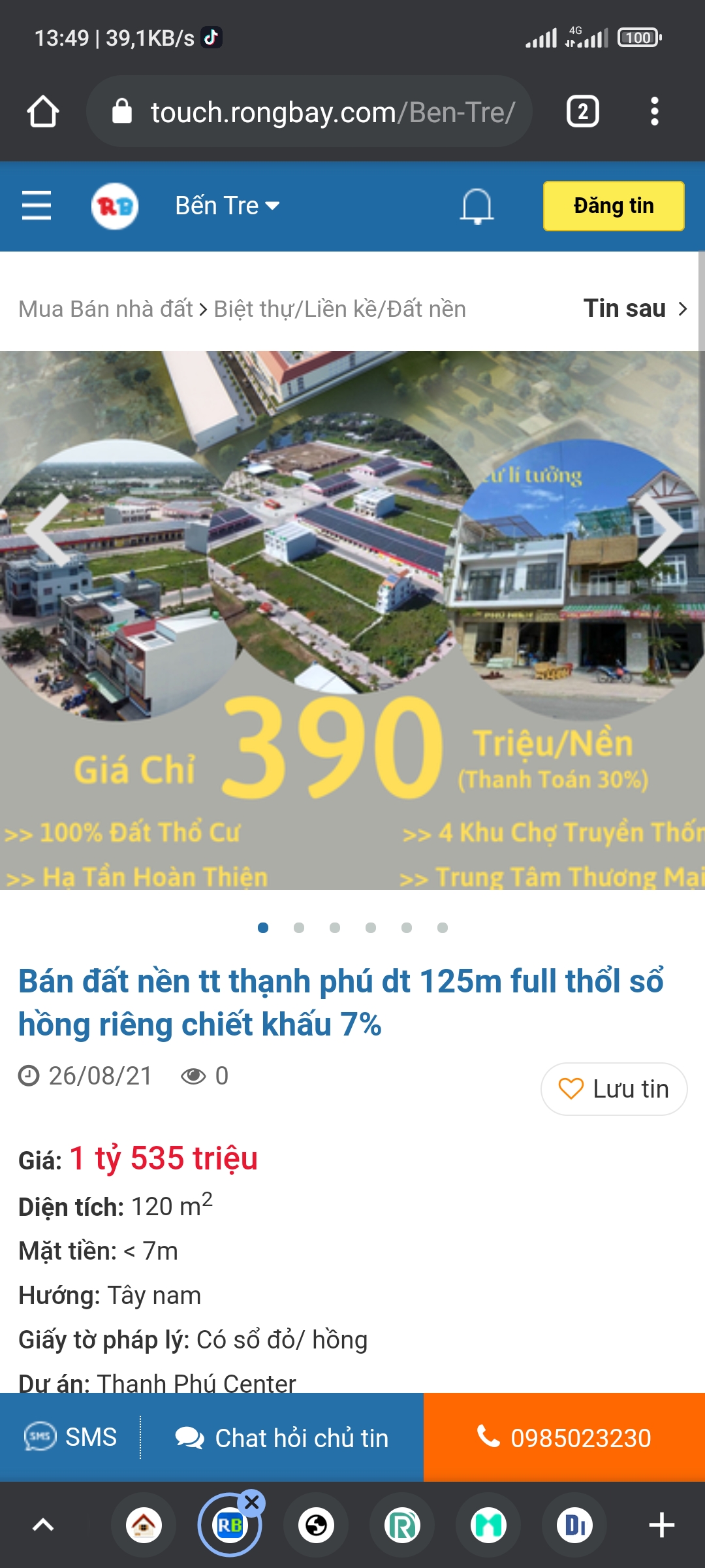 Cần bán Đất nền dự án dự án Thạnh Phú Center, Diện tích 125m², Giá 1.535 Tỷ - LH: 0985023230