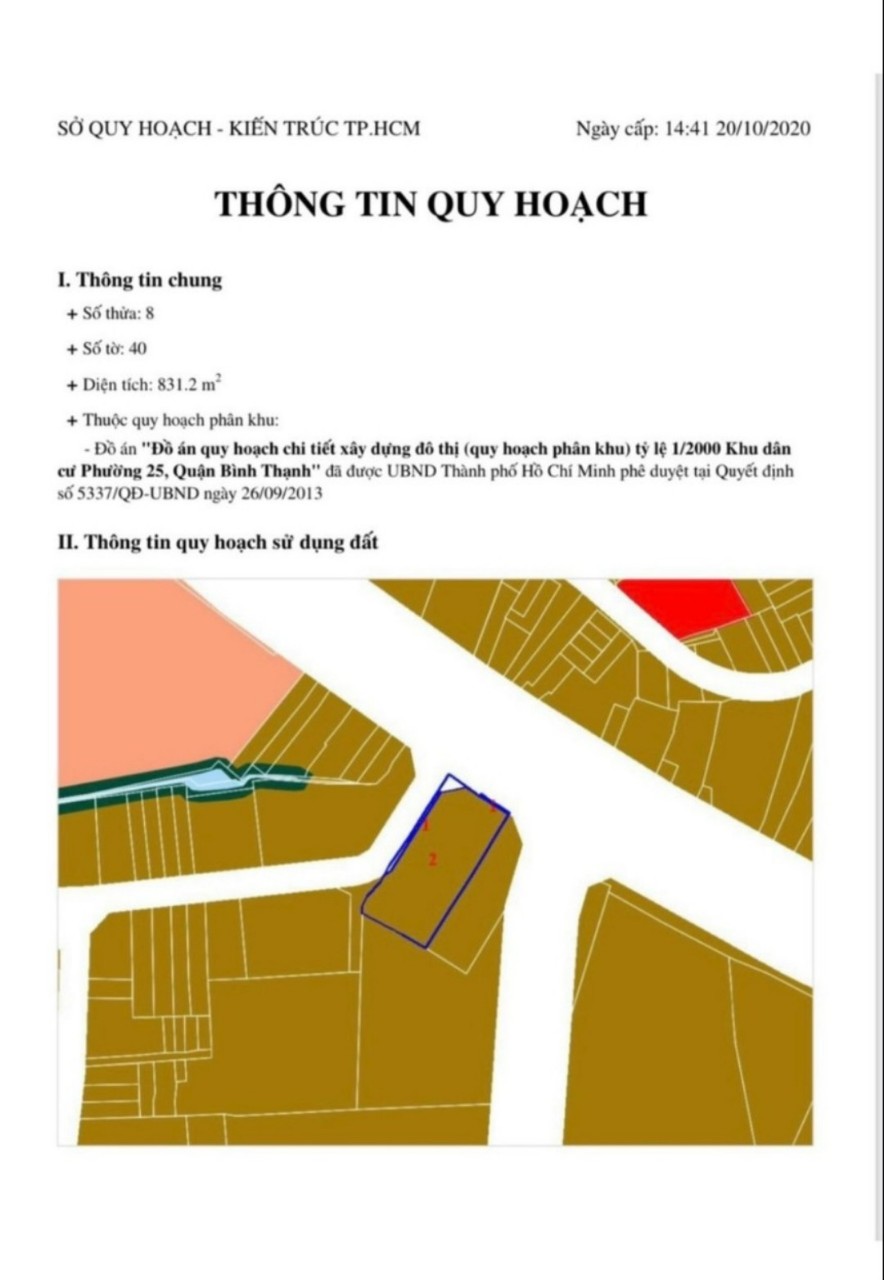 CC gửi bán nhà 2MT Ung Văn Khiêm - D4 Bình Thạnh. DT: 20mx42m, KV: 832m2, CN: 791m2. HĐT: 200tr. Giá bán: 189 tỷ TL 4