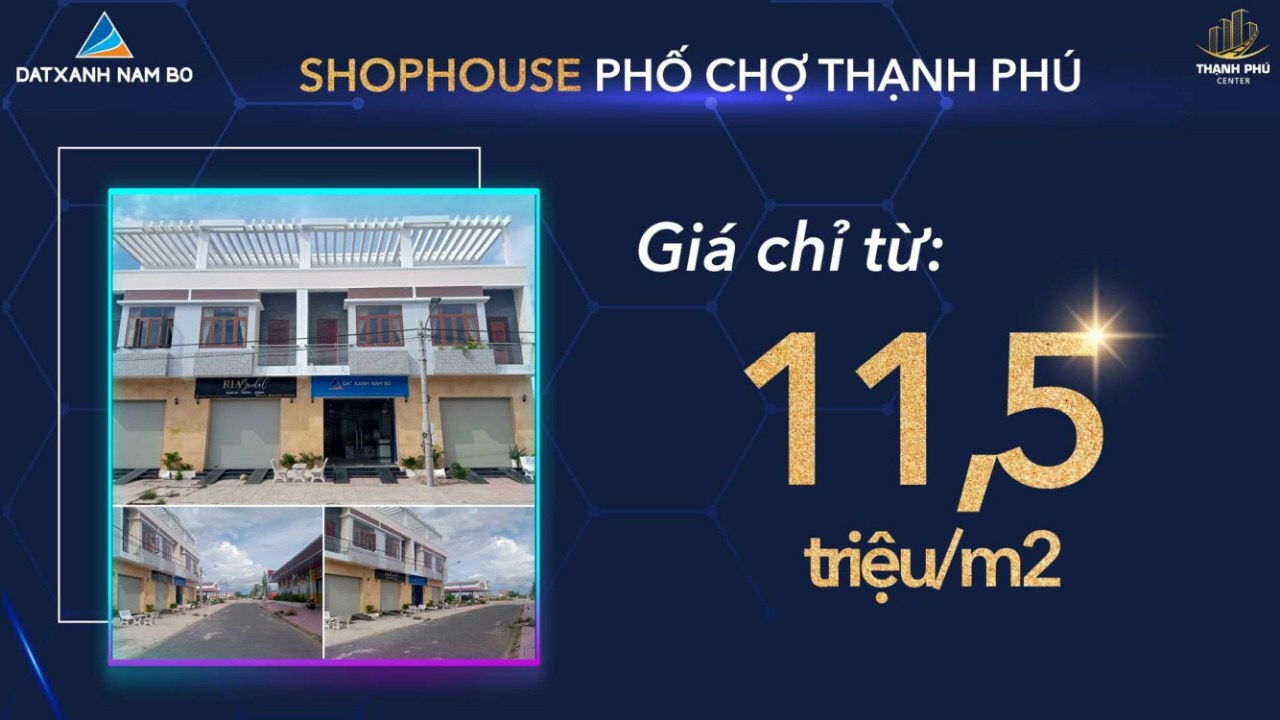 Shophouse phố chợ Thạnh Phú chỉ 11.5tr/m2