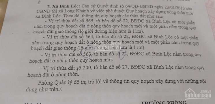 Chính Chủ Cần Bán Gấp 1500m2 Quy Hoạch đất ở Bình Lộc (900m2 Thổ Cư Gần Khu Hành Chánh, Thích Hợp Xây Nhà Trọ 4