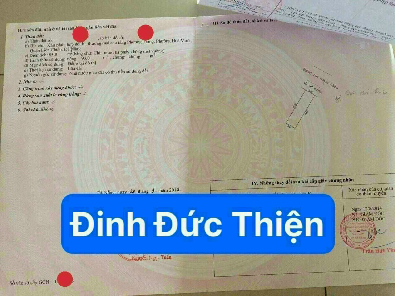 Cần bán Đất nền đường Đinh Đức Thiện, Phường Hòa Minh, Diện tích 93m², Giá Thương lượng - LH: 0935551282