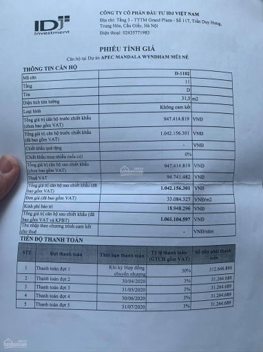 Apec Mũi Né, Cc Kẹt Vốn Cần để Lại Lỗ 100 Triệu, Căn 315m2, Giá 900 Triệu, đã Tt 39%, D-1102 2