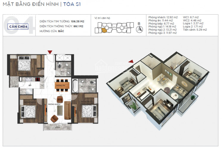 Bán Cắt Lỗ Căn 3pn/98m2- Tòa S1 Sunshine City- Cửa Bắc - Có 02 Ban Công Nam -giá 34 Tỷ 1