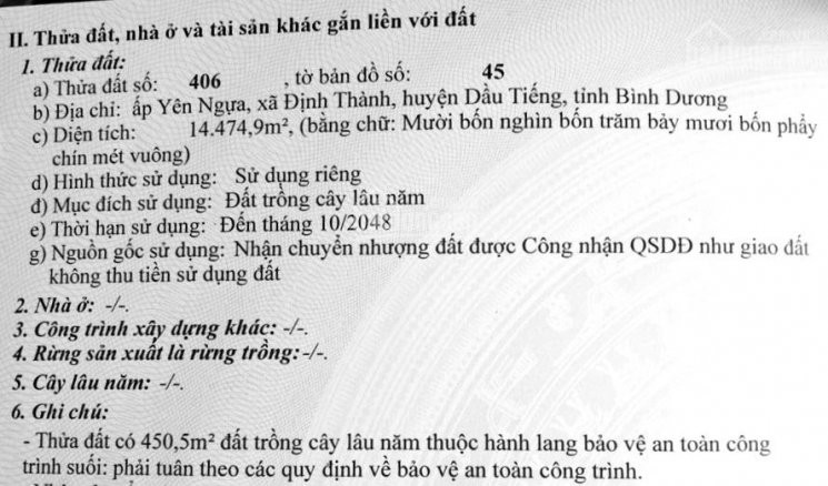 Chính Chủ Bán Nhanh 14474m2 đất Cao Su ở ấp Yên Ngựa, Xã định Thành, Dầu Tiếng, Bình Dương: Giá 3,53 Tỷ 2