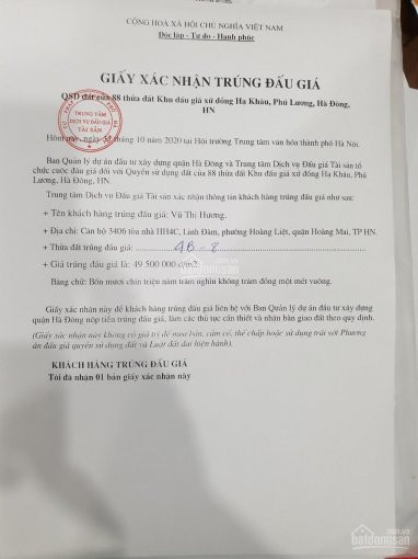 Chính Chủ Cần  Bán đất đấu Giá Hạ Khâu Phú Lương, 625m2, Lk 4b -8, Giá 3,16 Tỷ 1