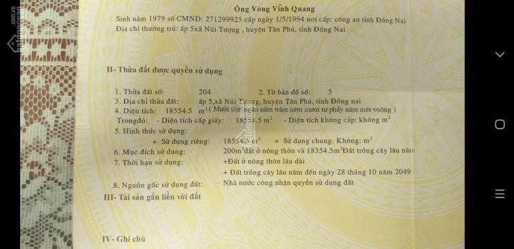 đất Chính Chủ Cần Bán Gấp đất Tại Xã Núi Tượng Huyện Tân Phú, Tỉnh đồng Nai 1